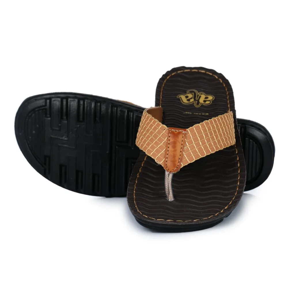 A-HA Tan Casual Slippers For Men 2137-11 By Liberty