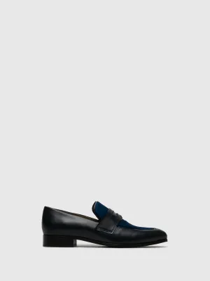 Black Blue Pointed Toe Loafers