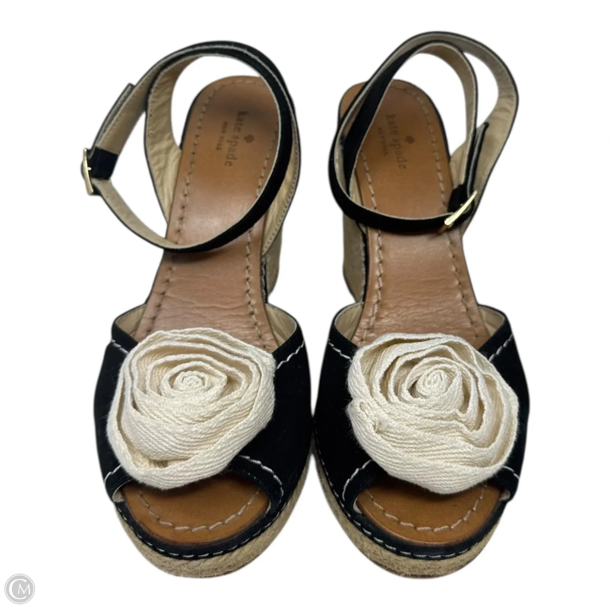 Brit Espadrilles Designer By Kate Spade In Black & Cream, Size: 8