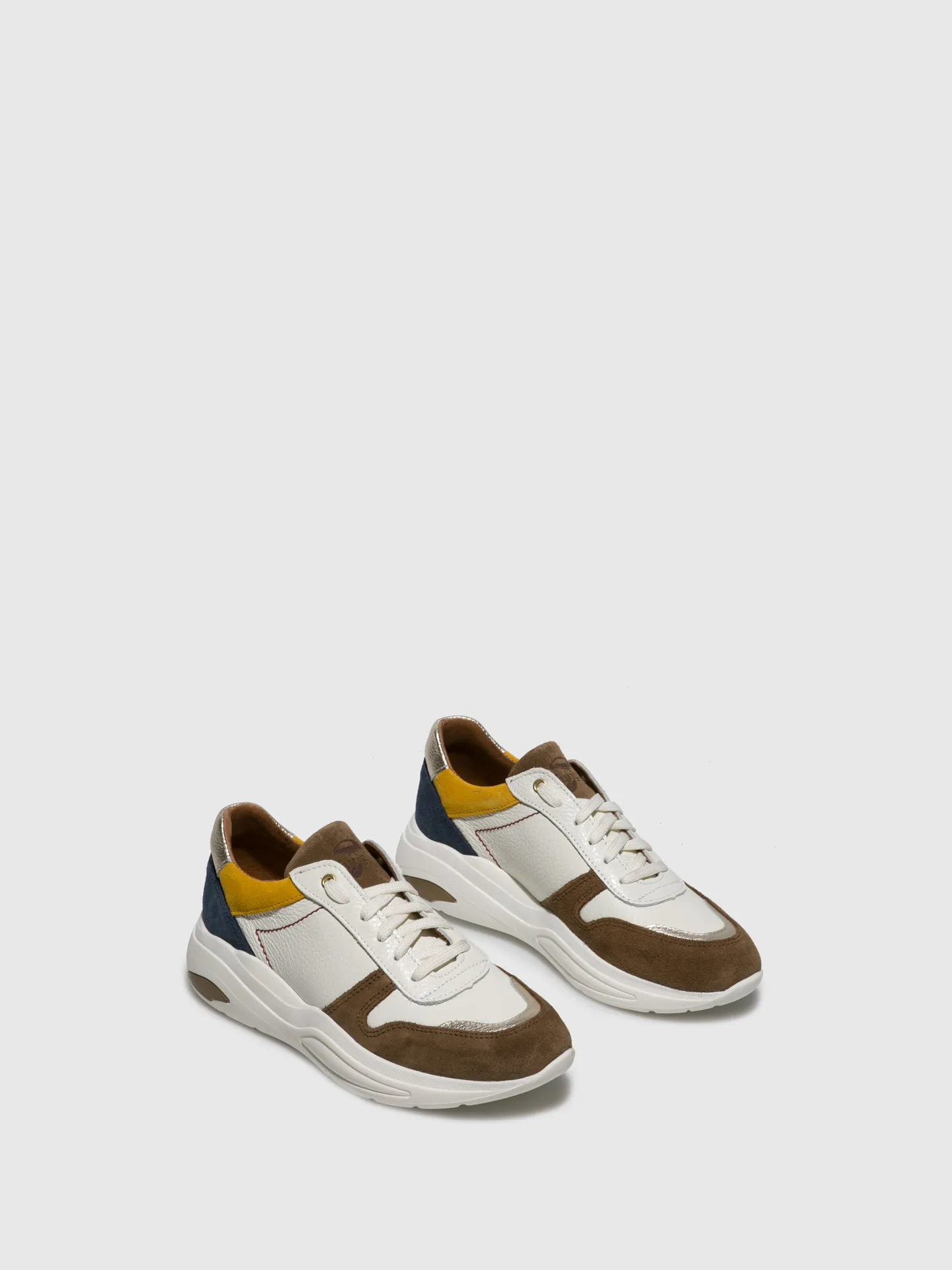 Brown White Lace-up Trainers
