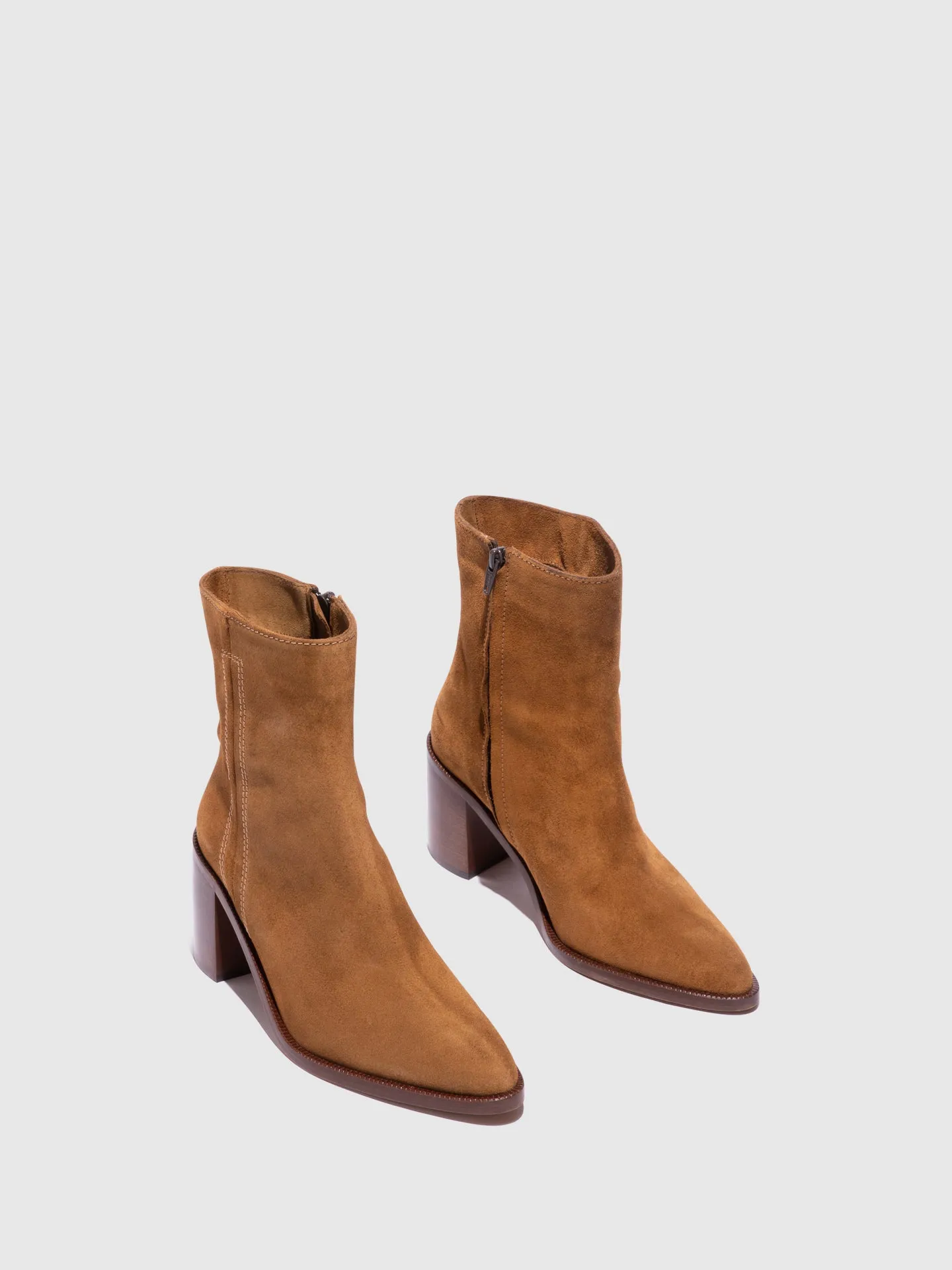 Camel Zip Up Ankle Boots