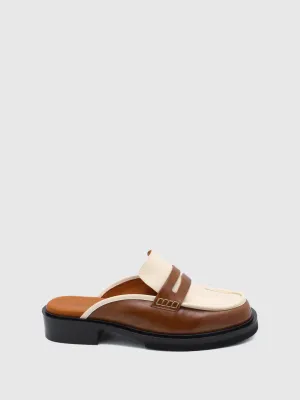 Camel/Off White Slip-on Mules