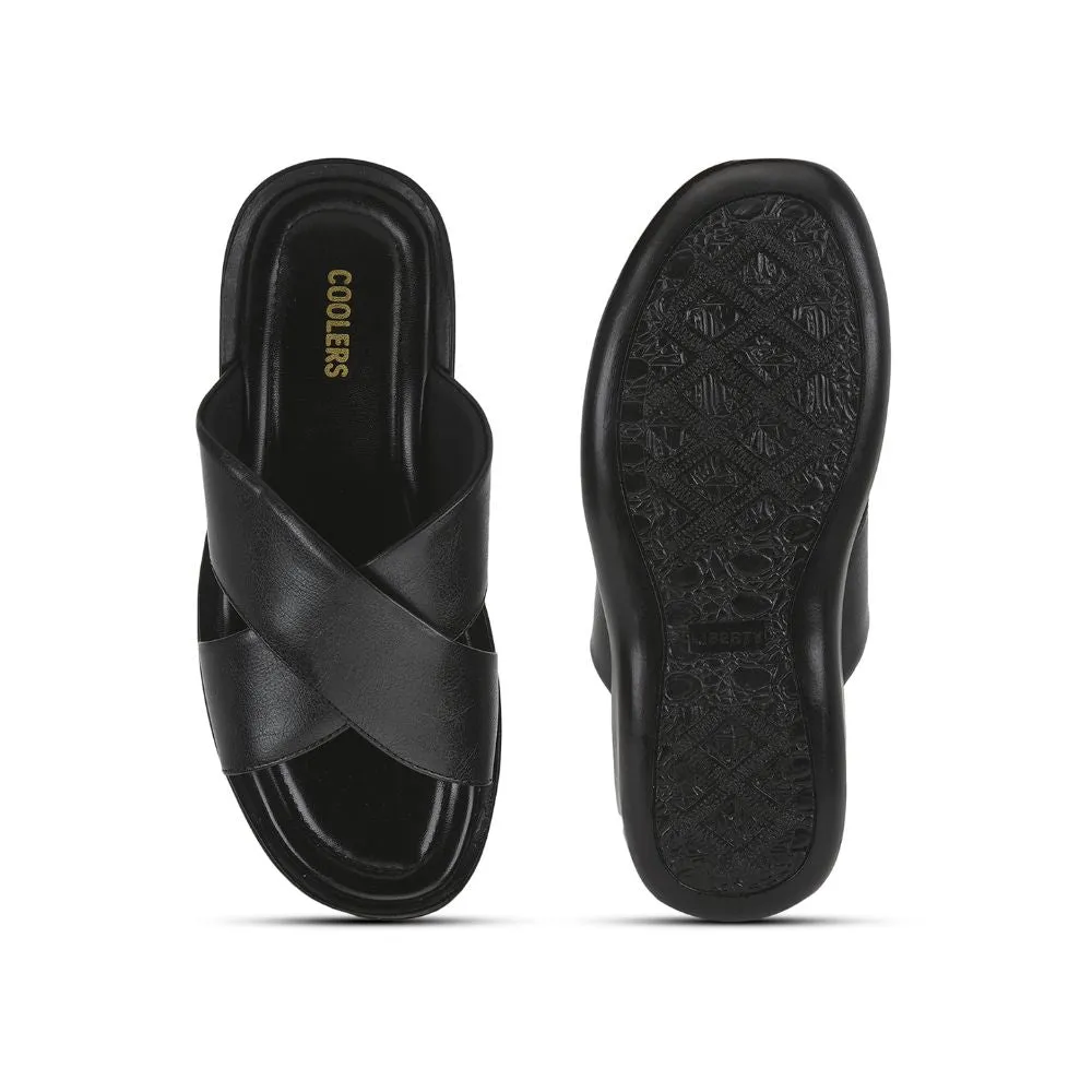 Coolers Black Casual Slippers For Men CROSS-1E By Liberty