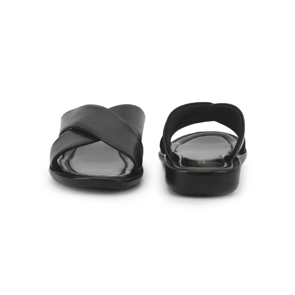 Coolers Black Casual Slippers For Men CROSS-1E By Liberty
