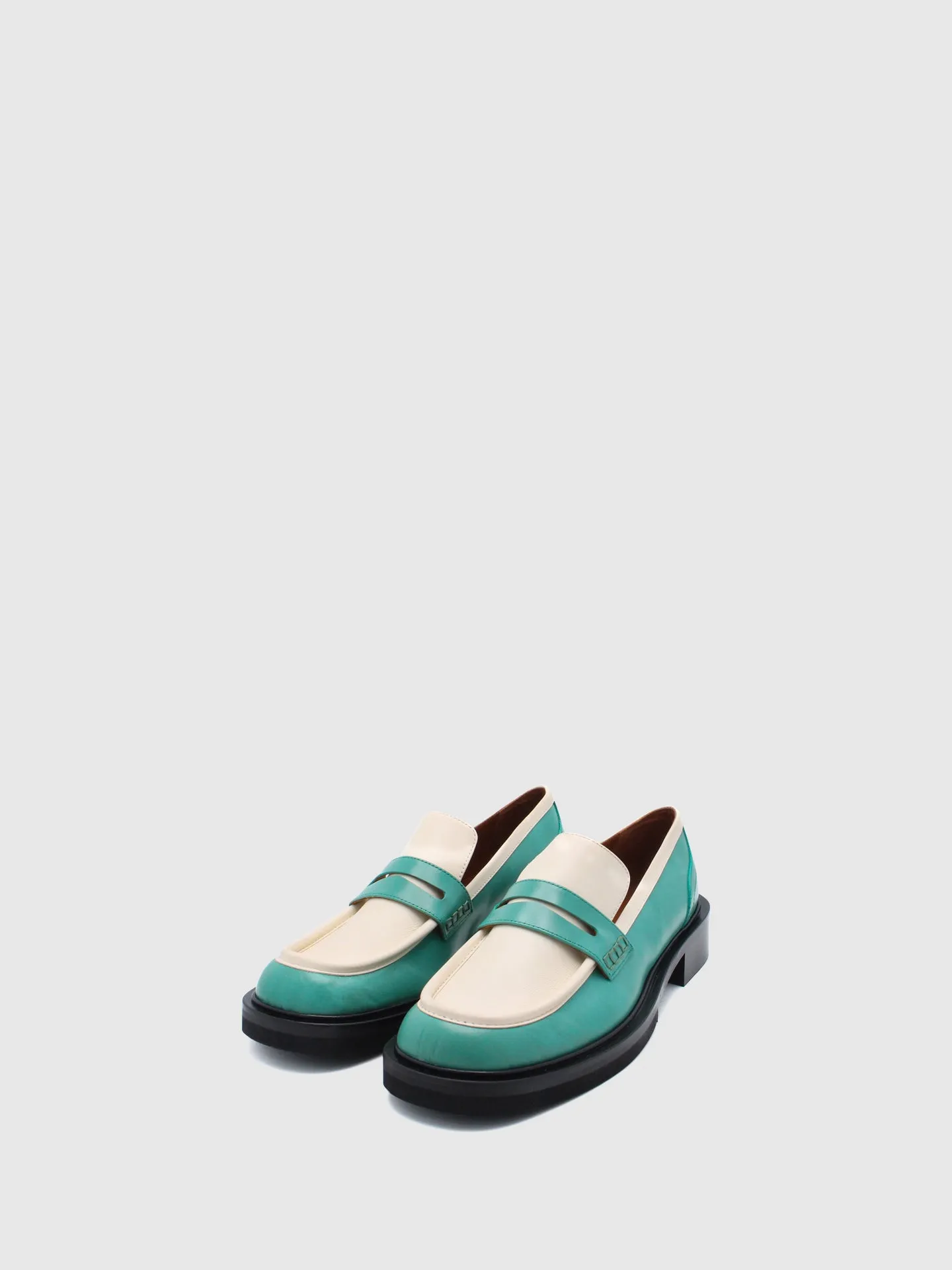 Green White Oxford Loafers