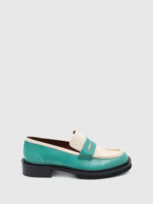Green White Oxford Loafers