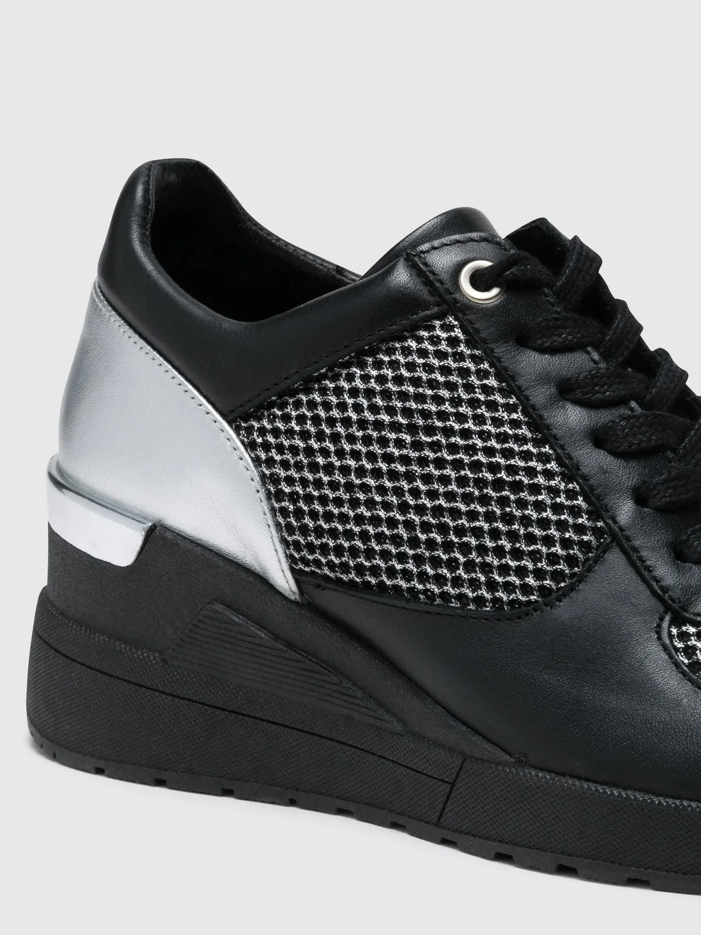 Silver Black Wedge Trainers