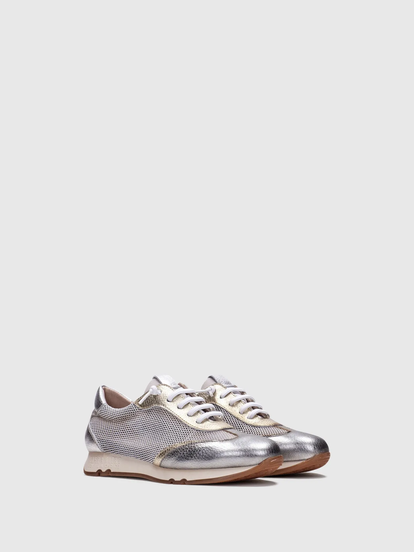 Silver White Lace-up Trainers
