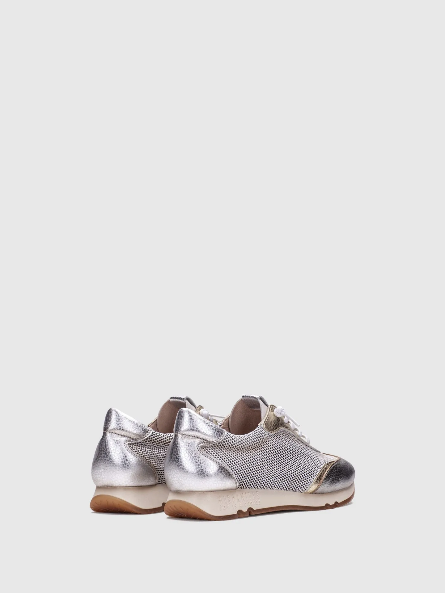 Silver White Lace-up Trainers