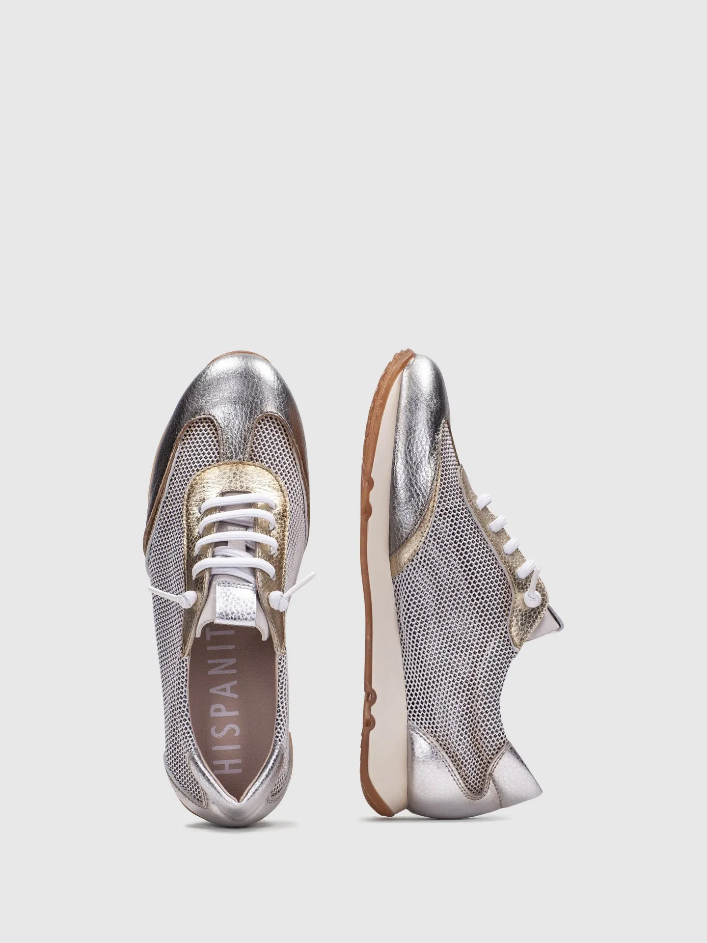 Silver White Lace-up Trainers