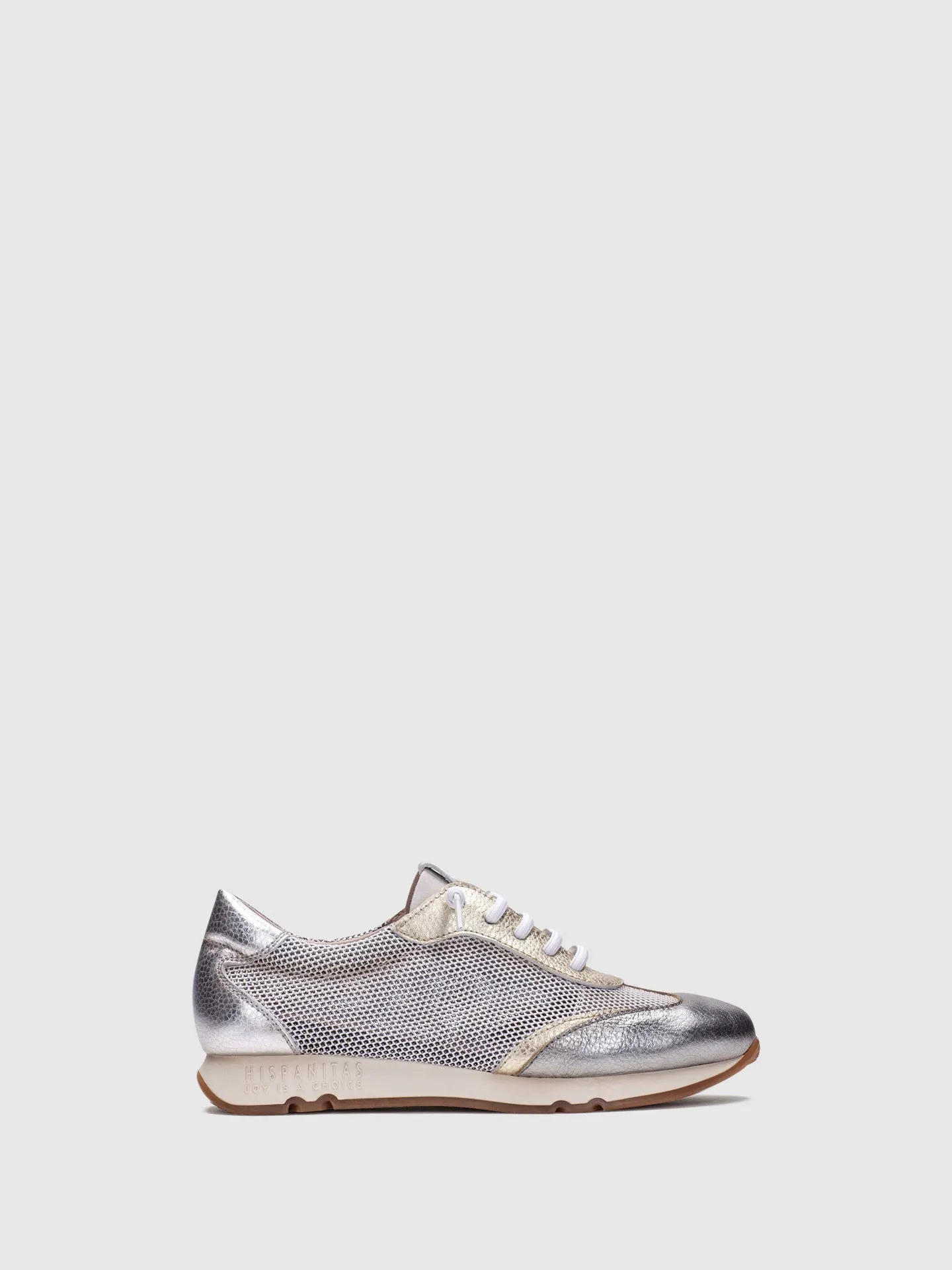 Silver White Lace-up Trainers