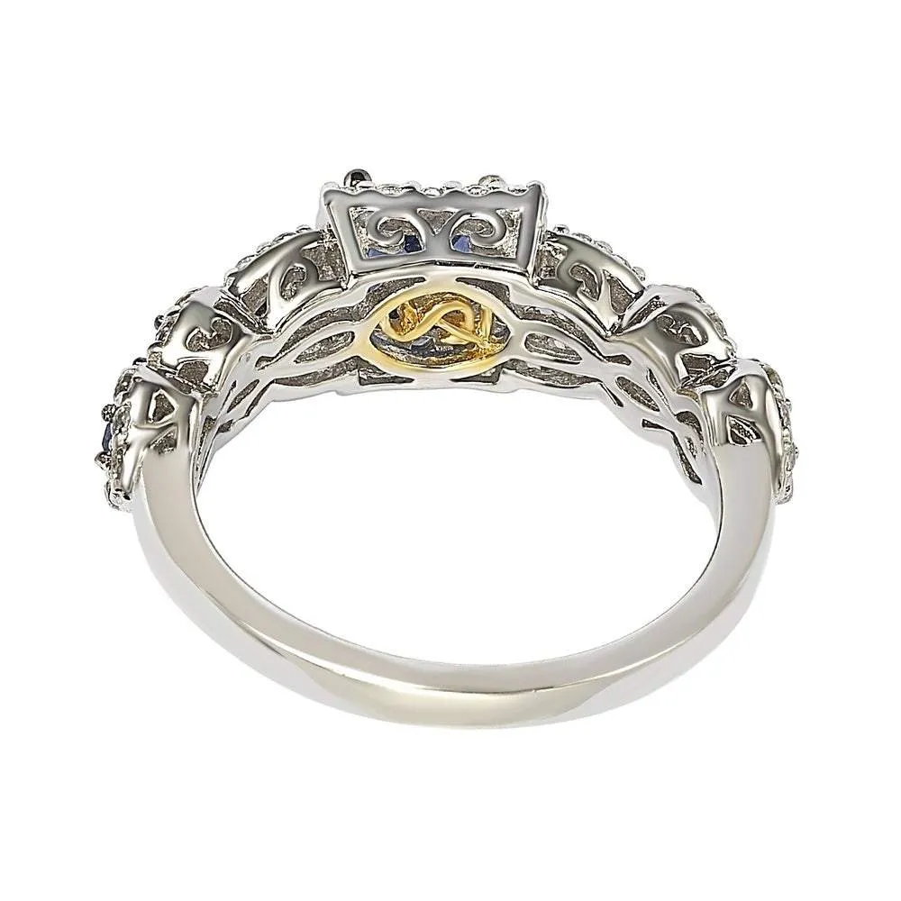 Suzy Levian Sterling Silver Assher Cut Sapphire and Diamond Accent Bridal Engagement Ring - Blue