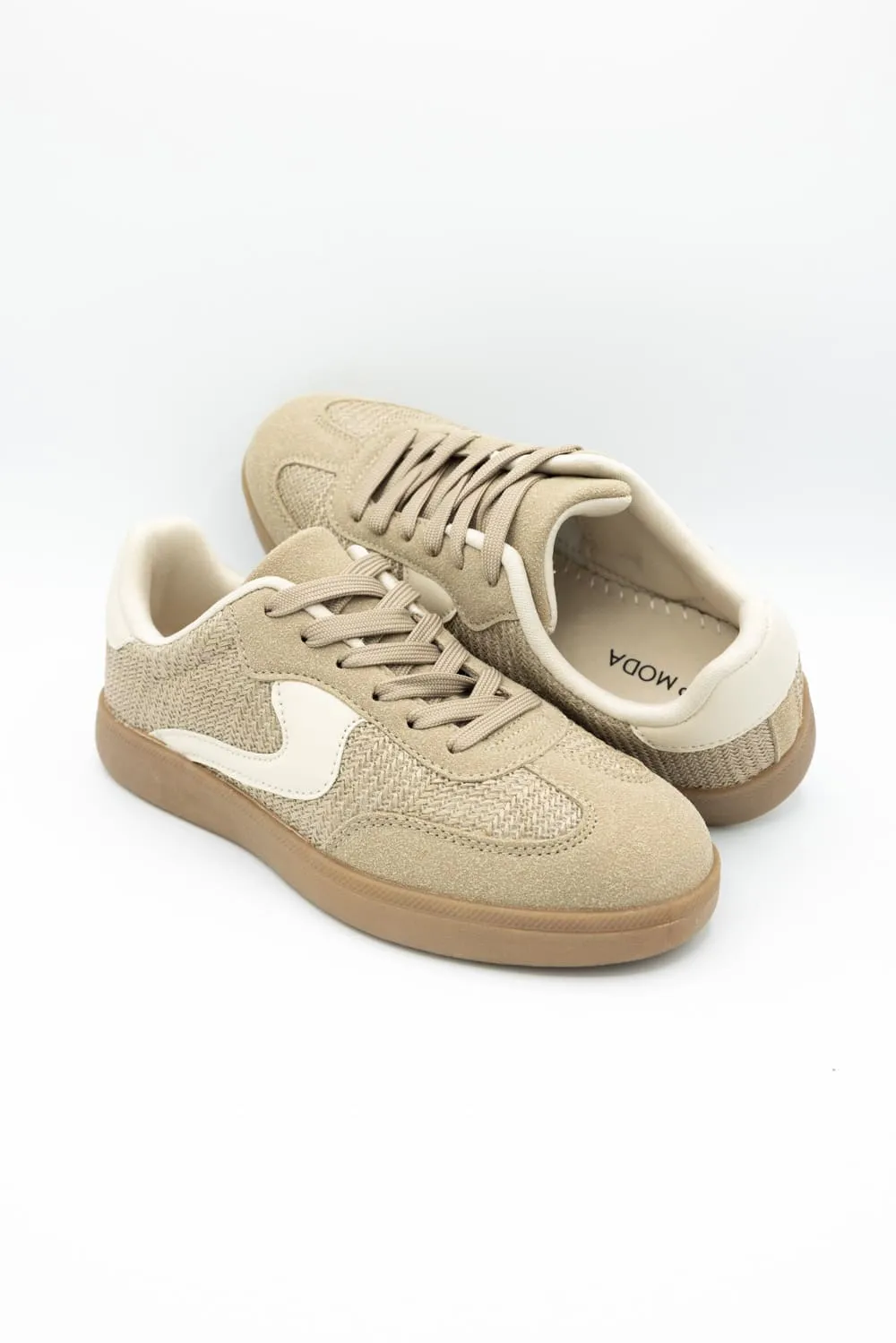 Top Moda Remus Raffia Sneakers for Women in Taupe | REMUS-1 TAUPE RAFFIA