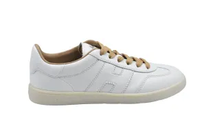 White Leather Sneakers With Contrasting Tan Laces