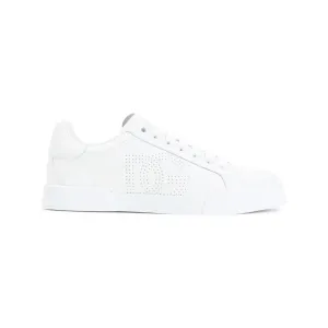 White Leather Sneakers With Perforated Logo Detail